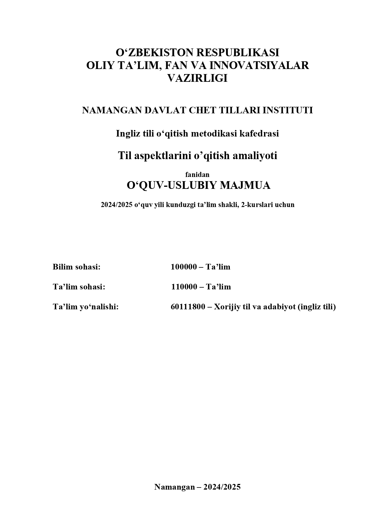 Til aspektlarini o’qitish amaliyoti