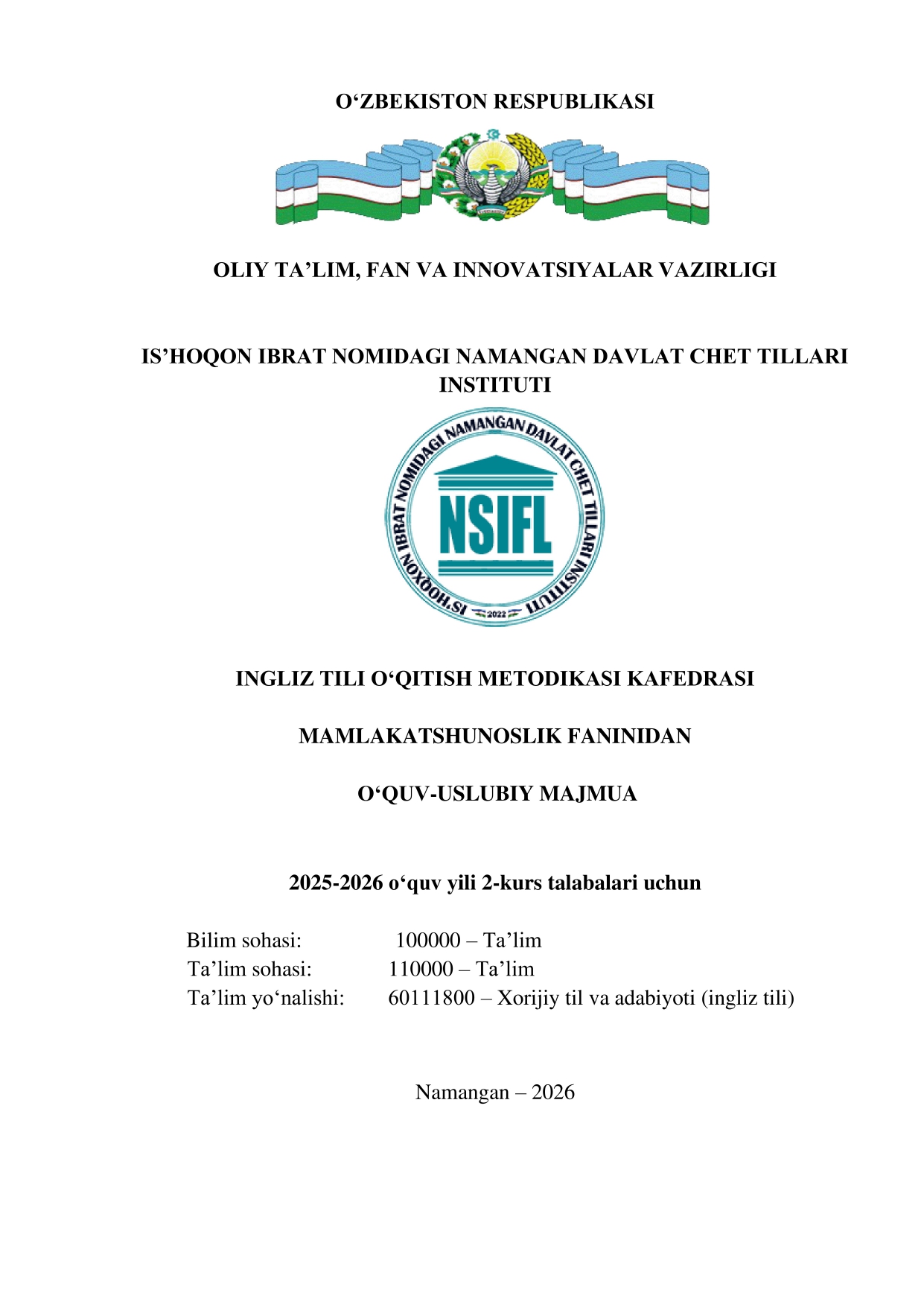 MAMLAKATSHUNOSLIK FANIDAN